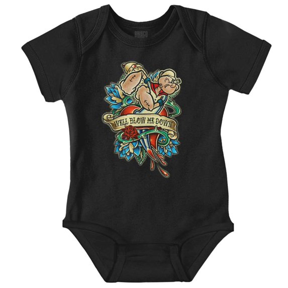 Popeye Well Blow Me Down Tattoo Romper Boys or Girls Infant Baby Brisco Brands NB
