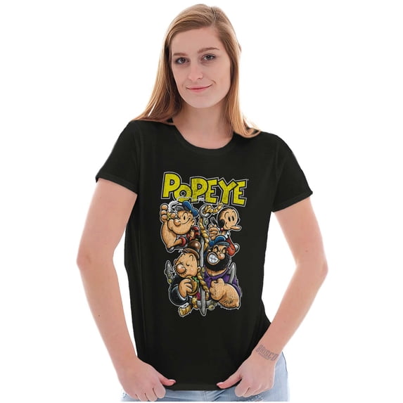 Popeye and Friends Anchor Cartoon Women's T Shirt Ladies Tee Brisco Brands S