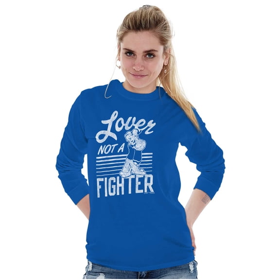 Popeye the Sailor Loves Not a Fighter Women Plus Size Long Sleeve Graphic Tee Brisco Brands 2X