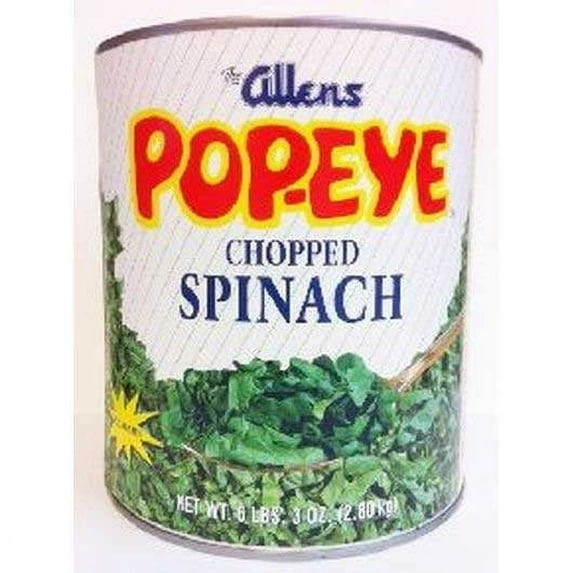 Popeyes Low Sodium Canned Chopped Spinach, 99 Ounce -- 6 per case.