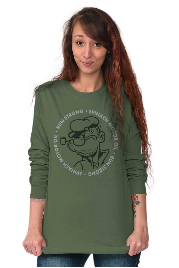 s Spinach Motor Oil Run Strong Long Sleeve TShirt Men Women Brisco Brands S