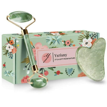 Popfeel Jade Roller for Face and Gua Sha Set Face Roller Natural Jade Stone for Anti Aging,Eye Puffiness Wrinkles,Skincare Massage Tools for Face Eyes