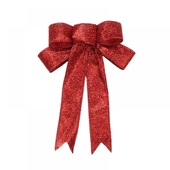 Popfeel Outdoor Christmas Red Glitter Polyester Large Waterproof Premade Bow, 9" x 9"
