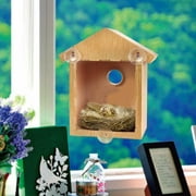 Popfeel Window-Mounted Bird Nesting Box with Suction Cups Multi-Bird Feeder, Wood