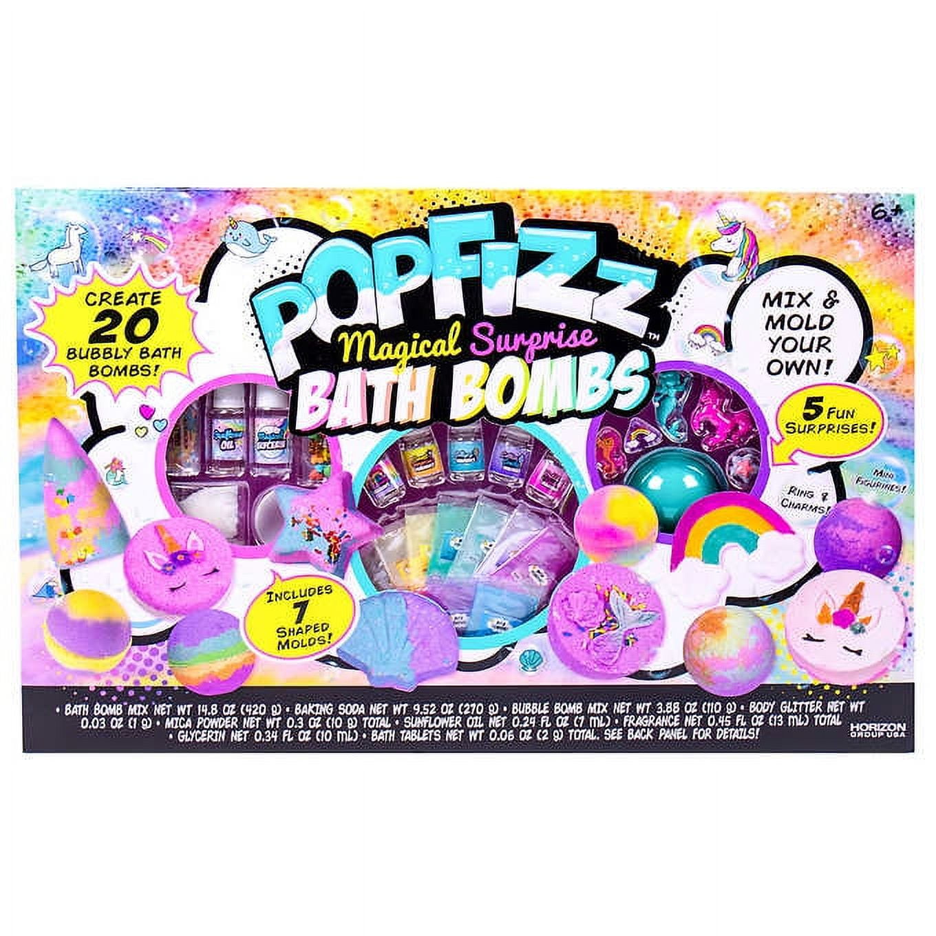 Pop Fizz Scented Surprise DIY Bath Bombs Kit by Horizon Group USA, Create 20 Sweet Treats Scented Colorful Bath Bombs with Essential Oils