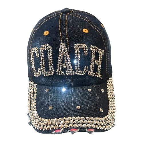 Popfizzy Bling Coach Hat with Rhinestones for Women, Best Cheer Coach Hat, Soccer Coach, Baseball Coach, Sports Coach Gifts