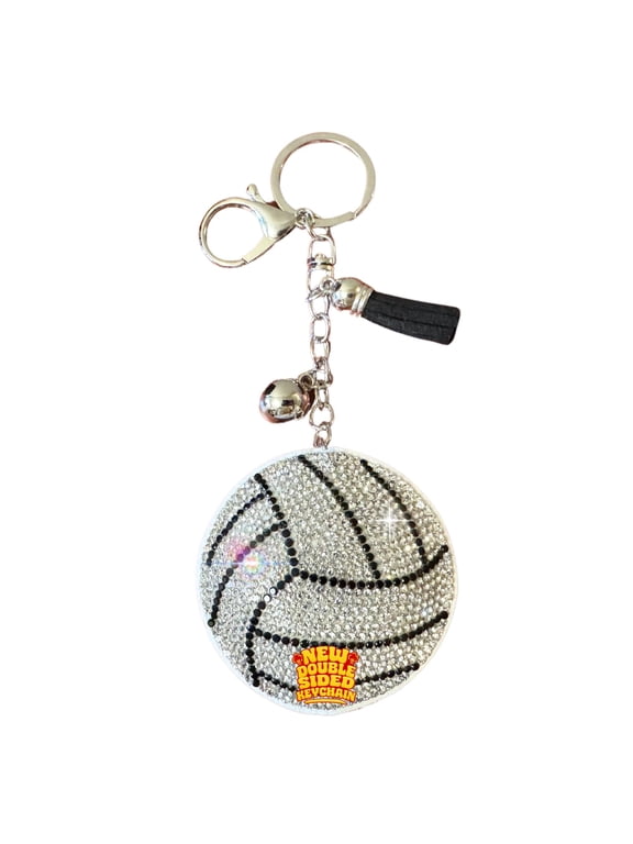 Bling Volleyball Keychain for Women and Girls, Purse Charm, Rhinestone Bag Charm, Volleyball Gifts, Double Sided