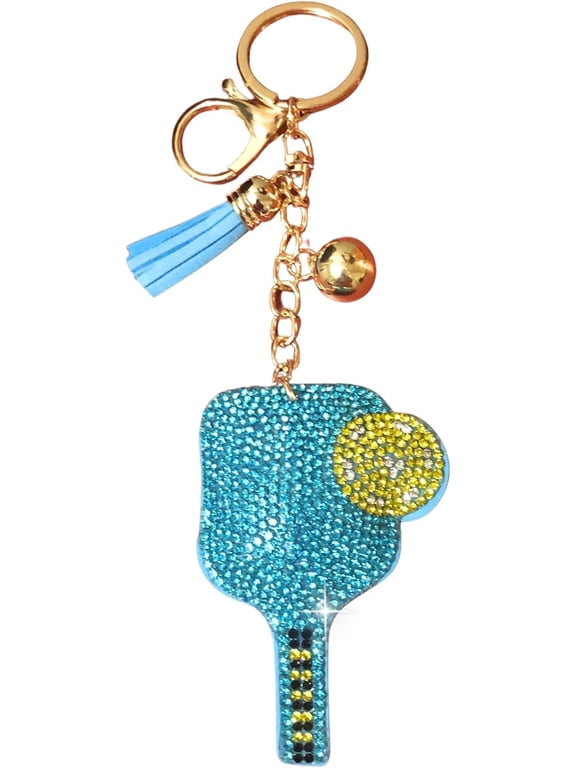 Blue Pickleball Keychain for Women, Rhinestone Purse Charm