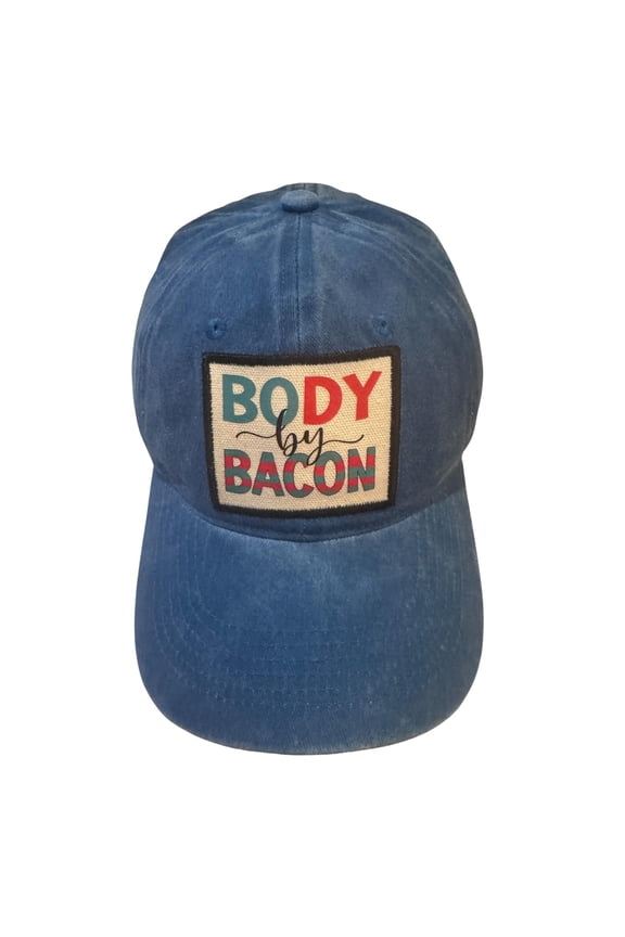 Body by Bacon Funny Hat for Men and Women, Fun Adult Food Humor Cap, Foodie Dad Hat, Funny Bacon Gifts for Adults