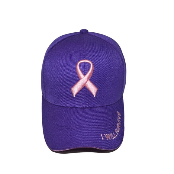 Popfizzy Breast Cancer Awareness Baseball Hats for Women and Girls, Embroidered Pink Ribbon Breast Cancer Survivor GiftsPurple