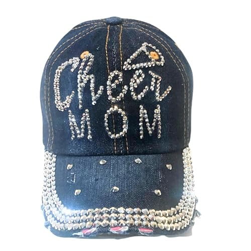 Popfizzy Cheer Mom Hat for Women, Rhinestone Cheer Mom Gifts, Bling Cheer Accessories, Cheer Clothes, Cool Cheer Gifts