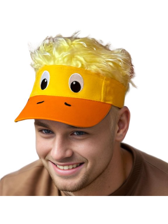 Duck Hat with Hair for Men and Women, Wig Hat, Fake Hair Hat, Adult Halloween Baseball Hat with Hair Attached