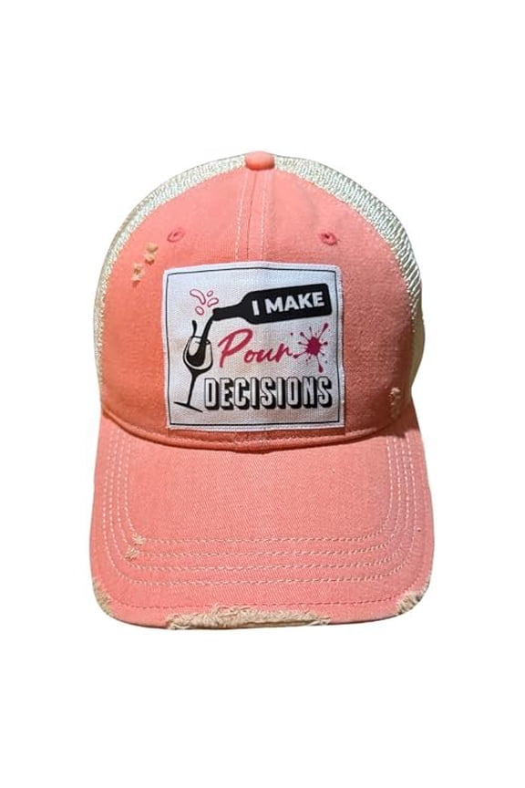 Funny Vintage Trucker Hats for Wine Drinkers, Adult Humor Caps, Distressed Baseball Cap I Make Pour Decisions