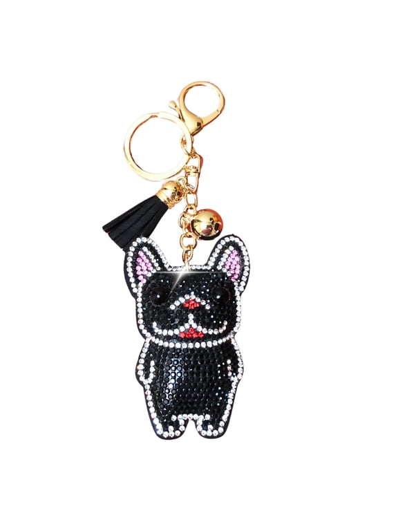 Handmade Black French Bulldog Keychains for Women, Rhinestone Purse Charms for Handbags, Dog Gifts for Dog Lovers