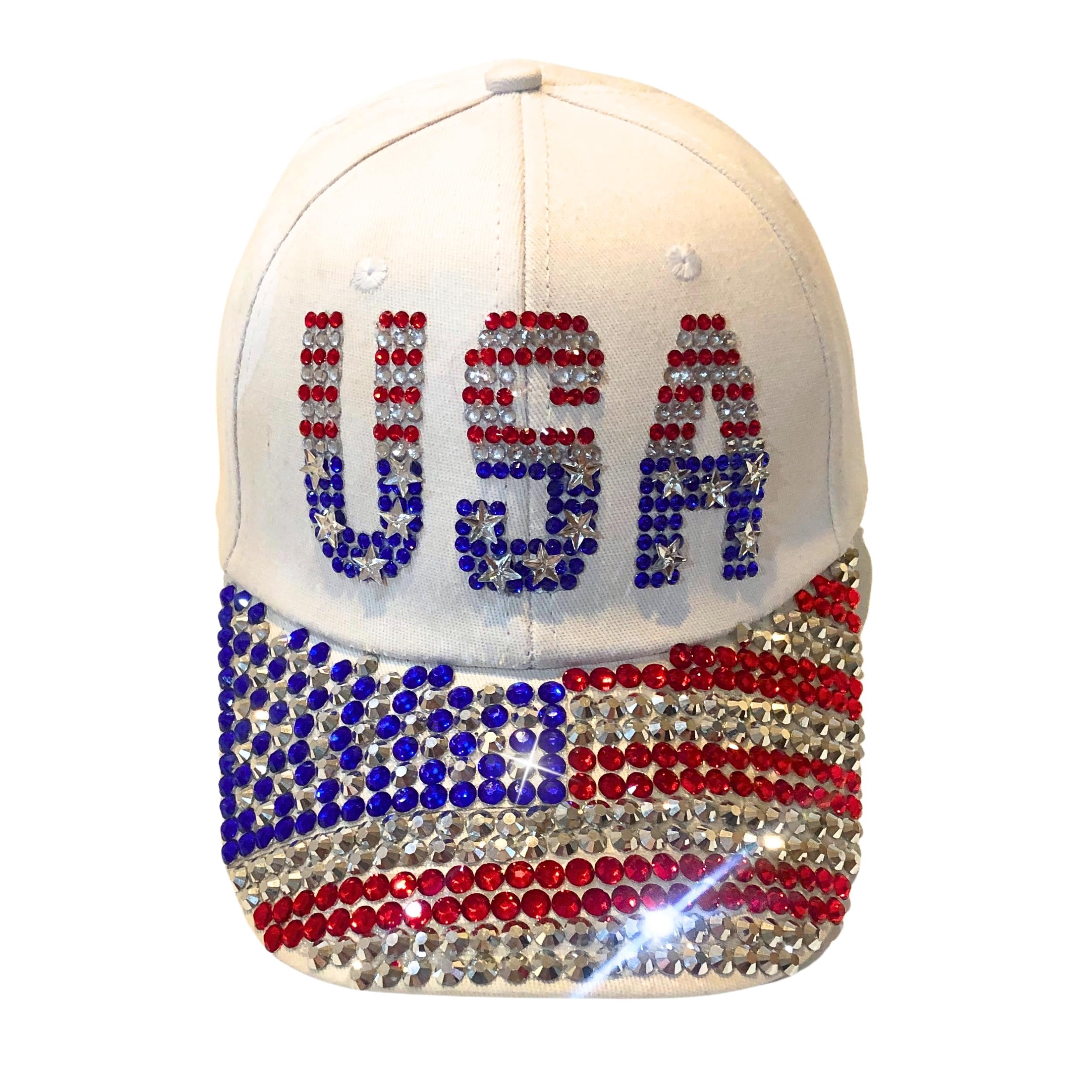 White Trucker Hat with American Flag Rhinestones White American Flag Hat – Freedom Forge main image 3