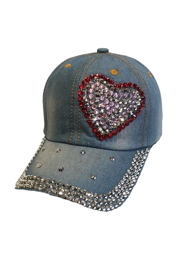 Heart Hat with Rhinestones for Women, Bling Heart Accessories, Bedazzled Baseball Cap, Trendy Bling Gifts for Women