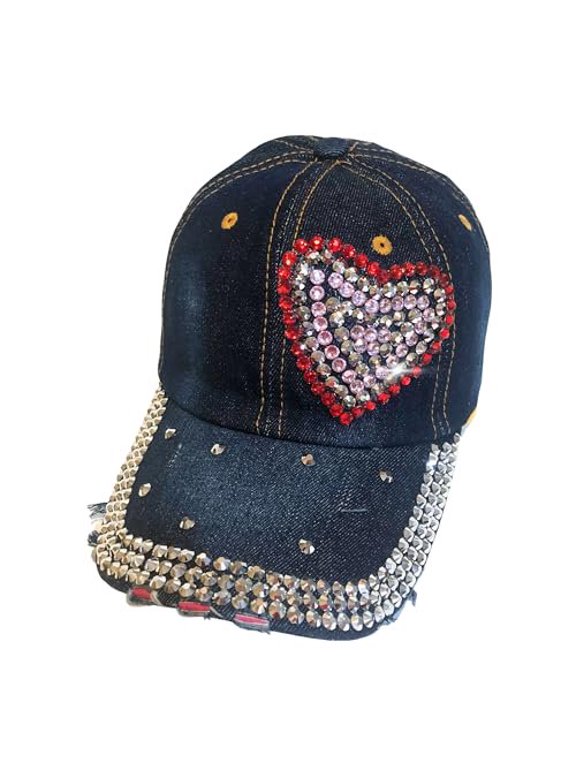 Heart Rhinestone Hat for Women, Trendy Bling Hats, Heart Accessories, Bedazzled Baseball Cap, Bling Gifts for Women