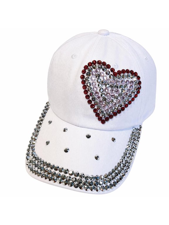 Heart Rhinestone Hat for Women, Trendy Bling Hats, Heart Accessories, Bedazzled Baseball Cap, Bling Gifts for Women
