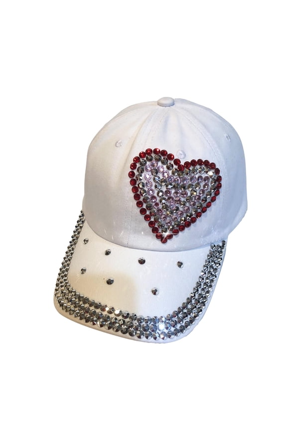 Heart Rhinestone Hat for Women, Trendy Bling Hats, Heart Accessories, Bedazzled Baseball Cap, Bling Gifts for Women