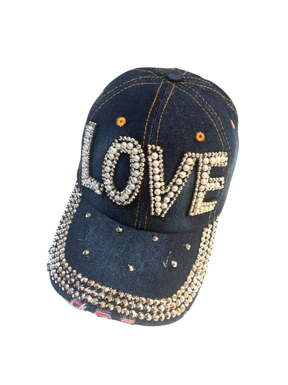Love Hats for Women, Rhinestone Hat, Denim Love Cap, Bling Hats for Women, Bedazzled Baseball Cap for Women, Bling Gift for Women