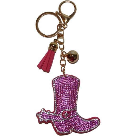 Popfizzy Pink Cowboy Boots Keychain Accessories for Women, Bling Keychain, Rhinestone Car Keys Keychain
