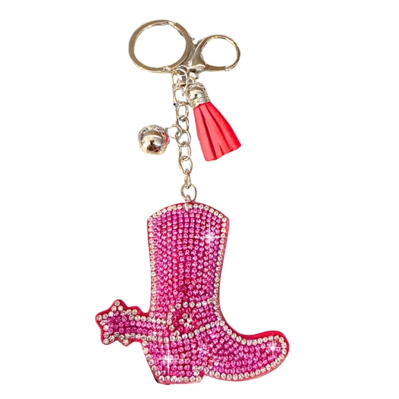 Popfizzy Pink Cowgirl Boot Keychains for Women, Rhinestone Cowboy Gifts for Her, Bag Charms, Backpack Accessory, Purse Charms