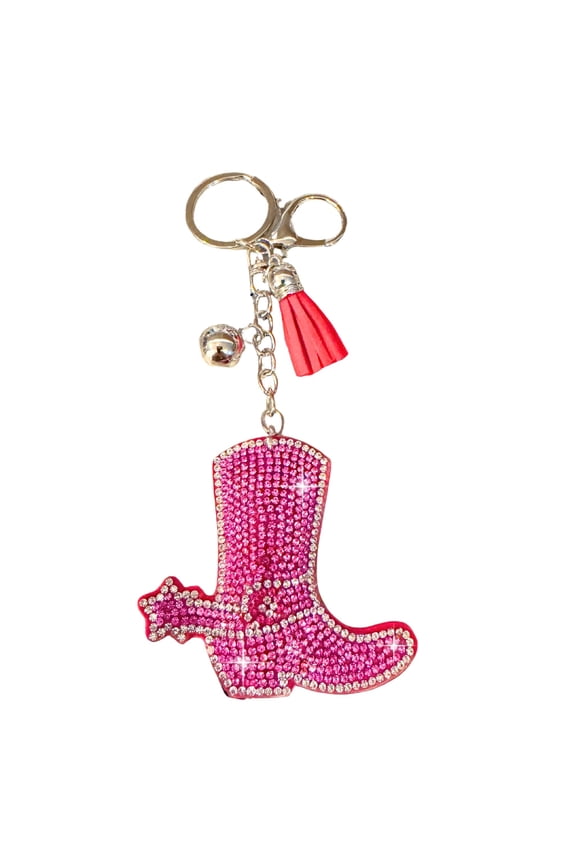 Pink Cowgirl Boot Keychains for Women, Rhinestone Cowboy Gifts for Her, Bag Charms, Backpack Accessory, Purse Charms