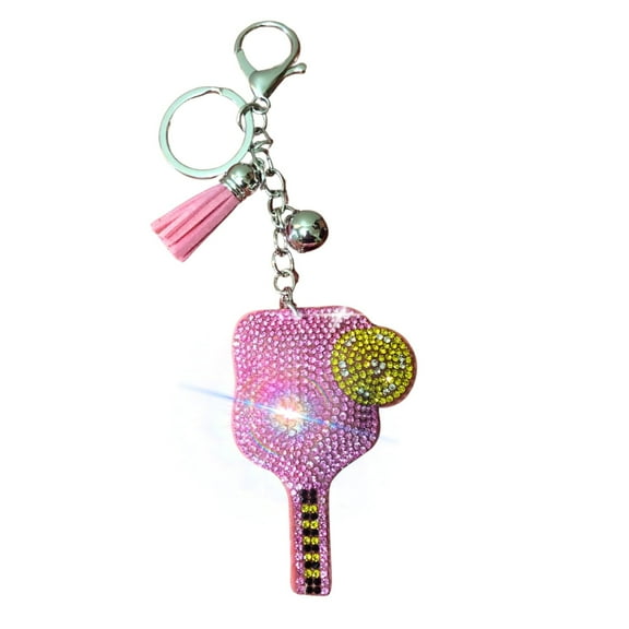 Popfizzy Pink Pickleball Keychain for Women, Rhinestone Purse Charm