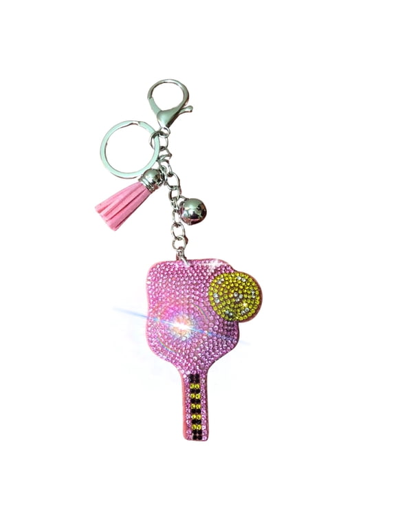 Pink Pickleball Keychain for Women, Rhinestone Purse Charm