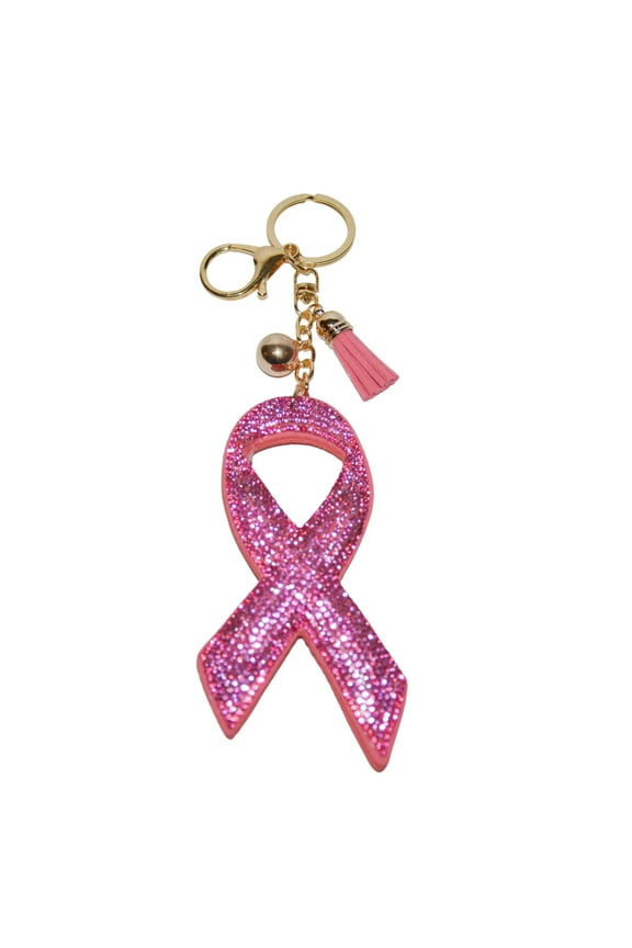 Pink Ribbon Breast Cancer Awareness Keychain for Women and Girls, Rhinestone Purse Charms, Breast Cancer Gifts