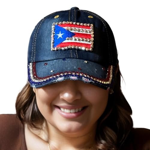 Popfizzy Puerto Rico Flag Hat for Women and Girls, Adult Baseball Hat, Blue, Red, White