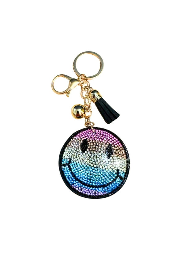 Rainbow Smiley Face Keychain Accessories for Women, Rhinestone Emoji Happy Face Keychains, Smiley Face Gifts