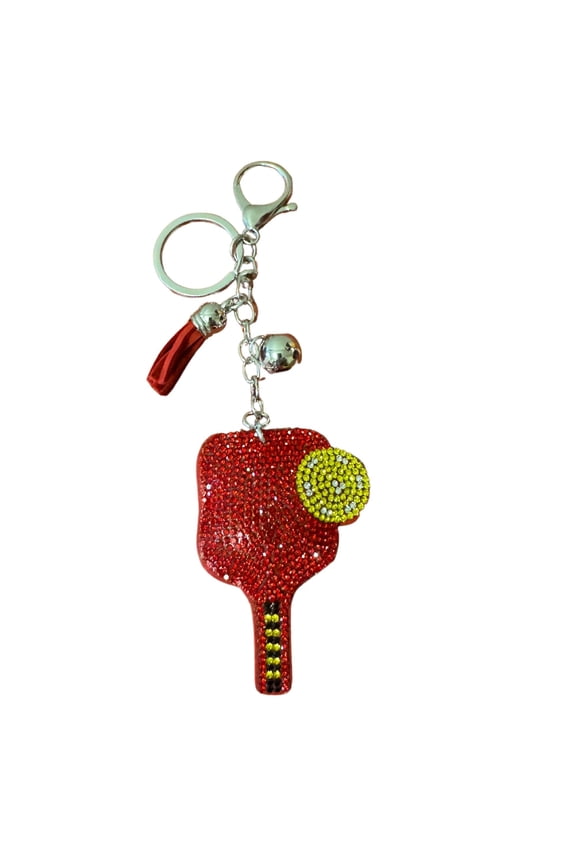 Red Pickleball Keychain Accessories for Women and Girls, Rhinestone Backpack Charm, Bling Pickleball Gifts