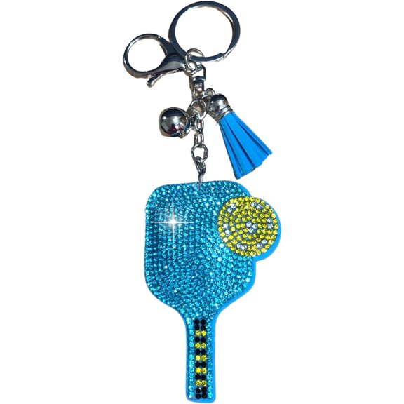 Popfizzy Rhinestone Blue Pickleball Keychain for Women, Bling Pickleball Backpack Keychain for Girls, Pickleball Gifts