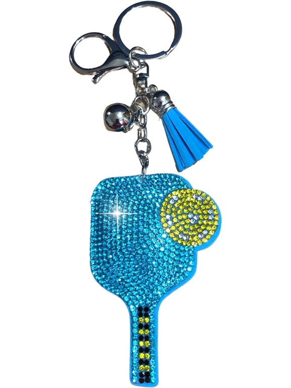 Rhinestone Blue Pickleball Keychain for Women, Bling Pickleball Backpack Keychain for Girls, Pickleball Gifts