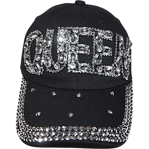 Popfizzy Rhinestone Queen Hat for Women, Bling Trucker Hat, Black Sparkle Ball Cap, Queen Baseball Caps