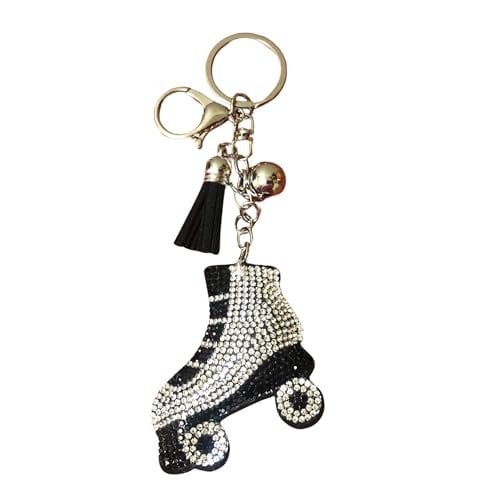Popfizzy Silver Roller Skate Keychain for Women and Girls, Rhinestone Purse Charm, Backpack Key Fob, Gift for Roller Skaters