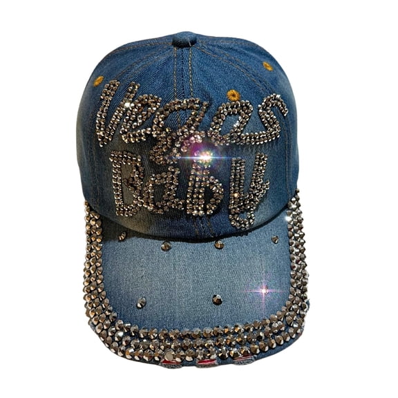 Popfizzy Vegas Baby Bling Hat for Women, Bling Gifts for Women, Denim Cap
