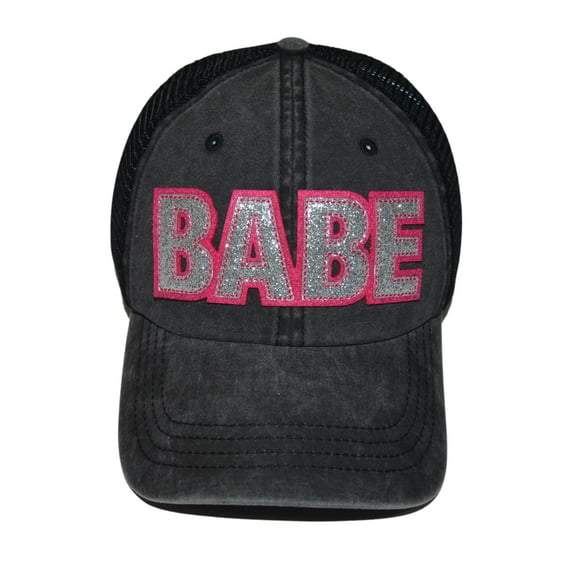 Popfizzy Womens Babe Baseball Caps, Bling Trucker Hat, Girls Baseball Cap with Sayings, Fancy Sparkle Ballcap, Adjustable Snapback Low Profile Hats Silver, Black