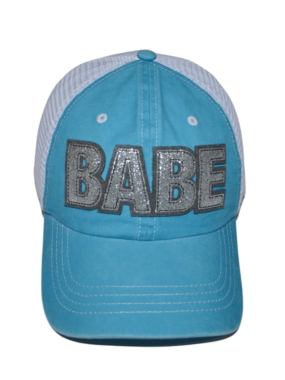 Womens Babe Baseball Caps, Bling Trucker Hat, Girls Baseball Cap with Sayings, Fancy Sparkle Ballcap, Adjustable Snapback Low Profile Hats Silver, Teal