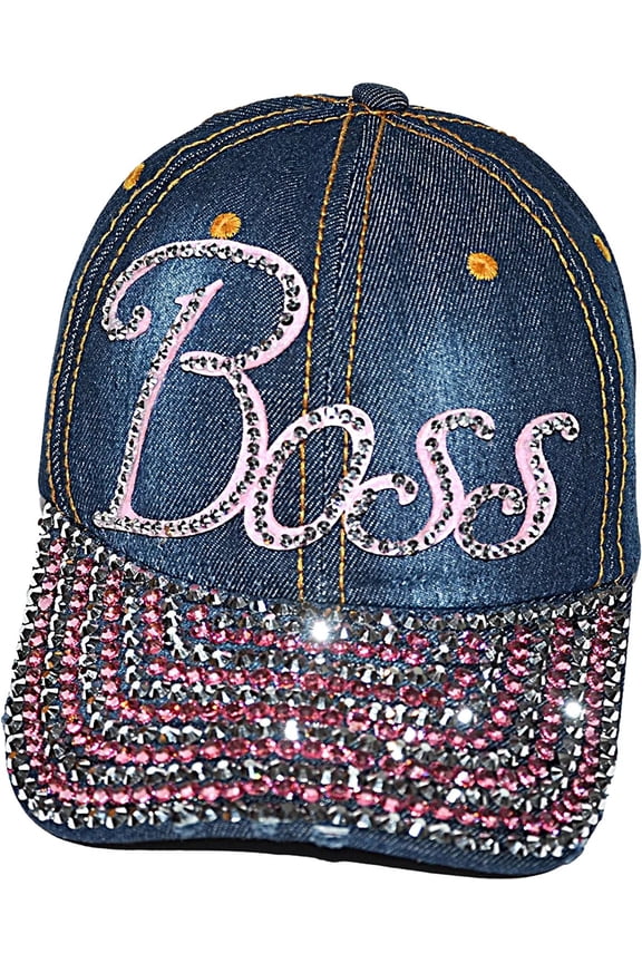 Womens Bling Boss Baseball Cap, Blue Hat, Cotton, Boss Gift