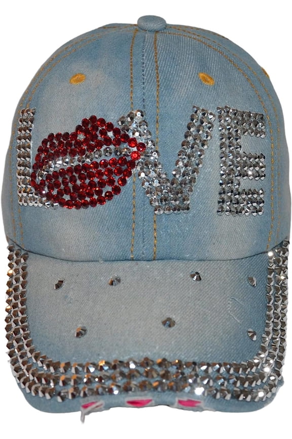 Womens Bling Cap, Bejeweled Rhinestone Baseball Cap, Distressed Denim Hat for Women, Bling Gifts for Women
