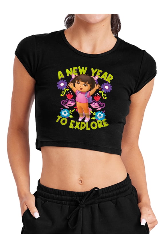 Popfunk A New Year To Explore Women's Cap Sleeve Baby Rib Crop Top, Black, Small