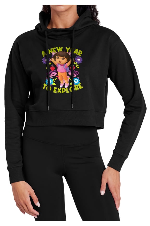 Popfunk A New Year To Explore Women's Cropped Hoodie Pullover Sweatshirt, Black, Medium