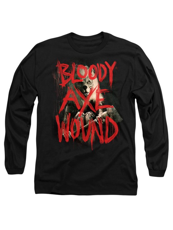 Popfunk Bloody Axe Wound Key Art Unisex Adult Long-Sleeve T Shirt, Black, Small