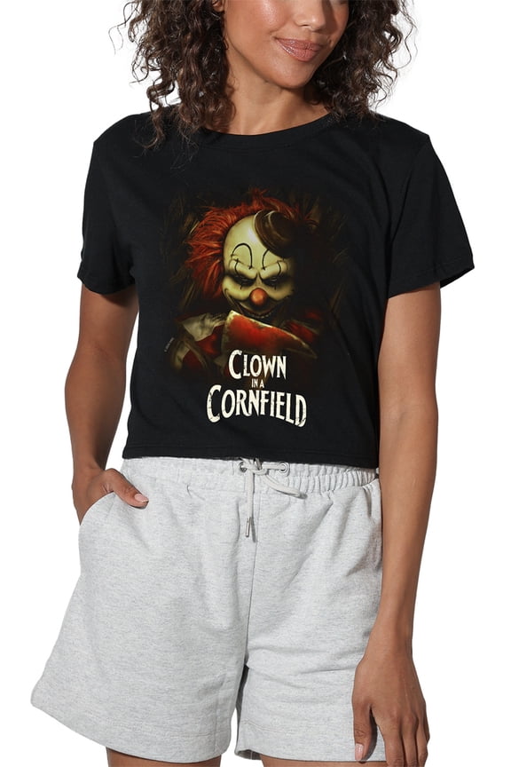 Popfunk Clown in a Cornfield Frendo in The Field Women's Crop Top T-Shirt, Black, Medium