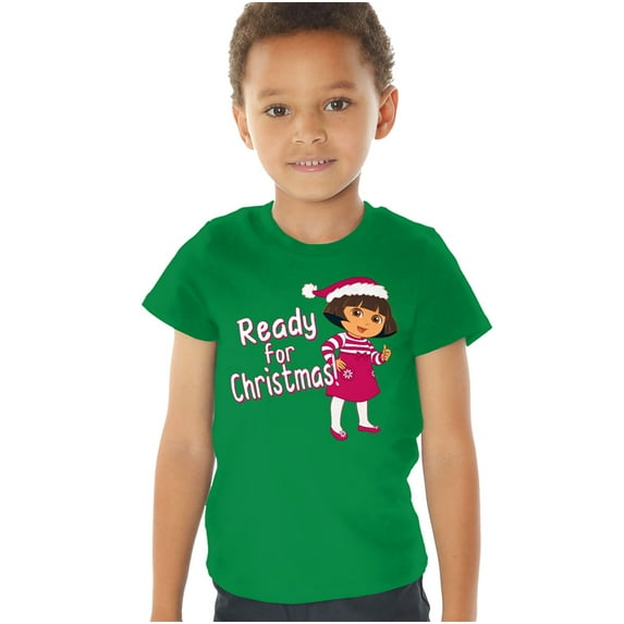 Popfunk Dora Ready for the Holidays Kids T Shirt (3) for Toddler Boys and Girls, Kelly Green