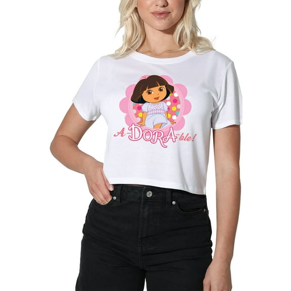 Popfunk Dora The Explorer A-Dora-Ble! Women's Crop Top T-Shirt, White, Medium