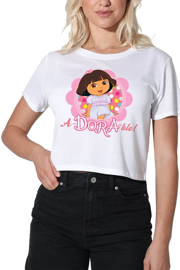 Popfunk Dora The Explorer A-Dora-Ble! Women's Crop Top T-Shirt, White, Medium