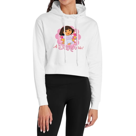 Popfunk Dora The Explorer A-Dora-Ble! Women's Cropped Hoodie Pullover Sweatshirt, White, 2X-Large
